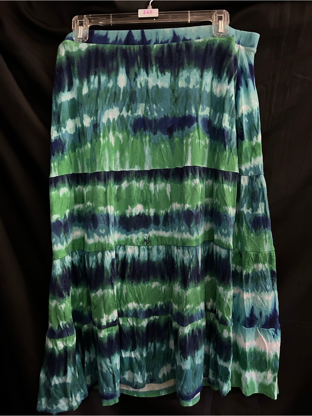 Chicos Women’s Tie-Dye Tiered Maxi Skirt Green & Blue SZ 2 LG 12-14